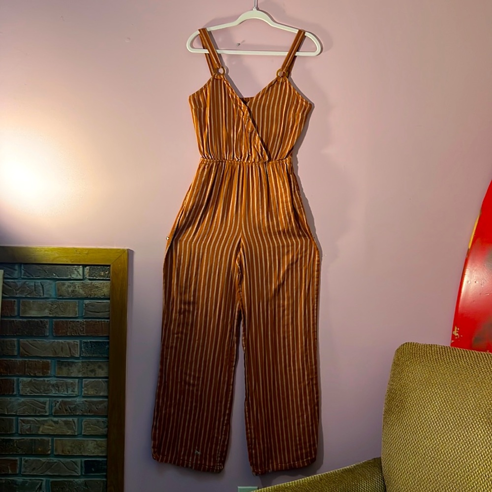 Striped cream & brown jumpsuit